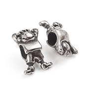 304 Stainless Steel European Beads, Large Hole Beads, Boy, Antique Silver, 15.5x11x7mm, Hole: 5x4.8mm(OPDL-G009-30AS)