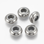 Electroplated Non-magnetic Synthetic Hematite Beads, Large Hole Beads, Rondelle, Platinum Plated, 14x6mm, Hole: 6mm(G-T094-10H)