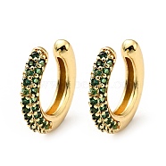 Cubic Zirconia C-Shaped Cuff Earrings, Gold Plated Brass Jewelry for Non-pierced Ears, Cadmium Free & Lead Free, Green, 14x15x3mm(EJEW-G295-19G-01)