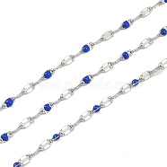 Brass Dapped Chains, with Enamel, with Spool, Soldered Lead Free & Cadmium Free, Platinum, Royal Blue, 4x2x1mm(AJEW-Q153-02P-14)