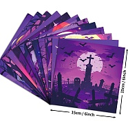 Halloween Witch Pumpkin Ghost Pattern Scrapbooking Paper Pads Set, for Card Making Craft Scrapbook Decoration, Purple, 152x152x0.1mm, 12pcs/set(STIC-C010-33C)