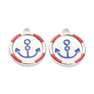 Baking Painted Alloy Enamel Pendants, for DIY Accessories, Flat Round with Anchor, Lead Free & Cadmium Free, Gainsboro, 19x16.5x2mm, Hole: 1.6mm(ENAM-I051-11LG-02)