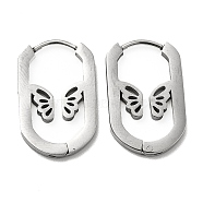 304 Stainless Steel Oval with Butterfly Hoop Earrings for Women, Stainless Steel Color, 22.5x14x1.9mm, Pin: 0.95mm(STAS-B035-02P)