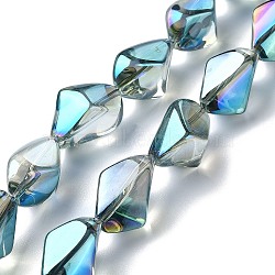 Electroplate Transparent Glass Beads Strands, Rainbow Plated, Nuggets, Cadet Blue, 22x12.5x15mm, Hole: 1.4mm, about 30pcs/strand, 25.20''(64cm)(EGLA-E060-01A-FR05)