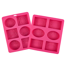 Food Grade Silicone Vein Molds, Fondant Molds, For DIY Cake Decoration, Chocolate, Candy, Soap Making, Oval and Rectangle with Flower & Leaf Pattern, Fuchsia, 2pcs/set(DIY-PH0026-49)