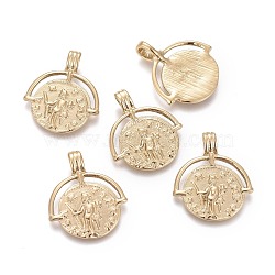 Ion Plating(IP) 304 Stainless Steel Pendants, Flat Round with Saint Christopher, Golden, 24x20.5x5mm, Hole: 3x4.5mm(STAS-F256-006G)