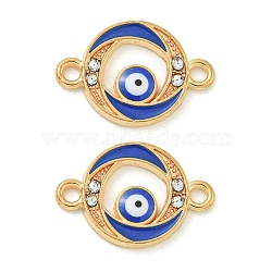 Alloy Blue Enamel Connector Charms, Crystal Rhinestone Evil Eye Links, Golden, Round, 13x21x2.5mm, Hole: 2.2mm(ENAM-S003-02A)