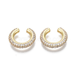 Brass Micro Pave Clear Cubic Zirconia Cuff Earrings, Nickel Free, Ring, Real 18K Gold Plated, 4x10.5mm(EJEW-R114-026G-NF)