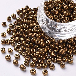 6/0 Glass Seed Beads, Metallic Colours, Coconut Brown, 4mm, Hole: 1mm, about 1000pcs/100g(X1-SEED-A009-4mm-601)