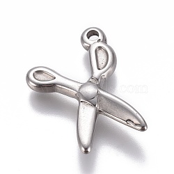 Non-Tarnish 304 Stainless Steel Pendants, Scissor, Stainless Steel Color, 20x14x3.2mm, Hole: 1.6mm(X-STAS-E474-19)