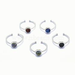 Electroplate Natural Druzy Agate Cuff Finger Rings, with Brass Findings, Platinum, 19mm, 1.5~2.5mm(RJEW-I052-04P)