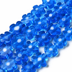 Handmade Millefiori Glass Bead Strands, Flower, Dodger Blue, 5.5~8x2.5mm, Hole: 1mm, about 64~67pcs/strand, 15.75 inch~16.34 inch(40~41.5cm)(LAMP-J035-6mm-30)