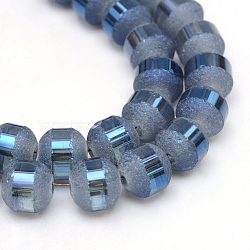 Electroplate Glass Bead Strands, Frosted, Rainbow Plated, Round, Marine Blue, 10mm, Hole: 2mm, about 72pcs/strand, 28.3 inch(X-EGLA-S131-10mm-A04)