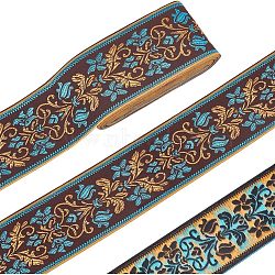 Ethnic style Embroidery Polyester Ribbons, Jacquard Ribbon, Garment Accessories, Single Face Floral Pattern, Coconut Brown, 2-3/8 inch(60mm), about 5.47 Yards(5m)/Bundle(OCOR-WH0079-25A)