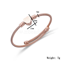 Stainless Steel Twisted Torque Heart Open Cuff Bracelets for Daily Commute and Casual Wear, Rose Gold, show in picture(JQ2387-2)