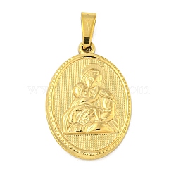 Ion Plating(IP) 304 Stainless Steel Pendants, Religious Theme Charm, Oval with Virgin Mary, Golden, 25x16x2.5mm, Hole: 5x3mm(STAS-B071-02B-02G)