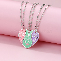 3Pcs Alloy Enamel Mom Daughter Heart Magnetic Pendant Necklace Sets for Mother's Day, Platinum, Aquamarine, 17.72 inch(45cm)(FS-WG5C723-02)