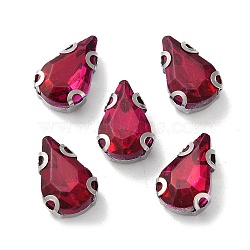 Teardrop Sew on Rhinestone, Multi-strand Links, Glass Rhinestone, with Stainless Steel Prong Settings, Garments Accessories, Faceted, Fuchsia, 13x8x5mm, Hole: 1mm(RGLA-L028-09E-02)