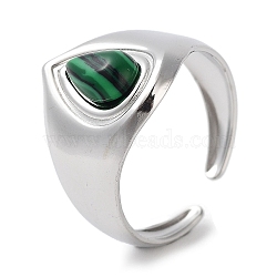 304 Stainless Steel Ring, Adjustable Synthetic Malachite Rings, 15mm, Inner Diameter: Adjustable(RJEW-B059-11P-04)