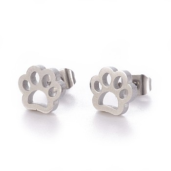 304 Stainless Steel Stud Earrings, Hypoallergenic Earrings, with Ear Nuts/Earring Back, Footprint, Stainless Steel Color, 7.5x8mm, Pin: 0.7mm