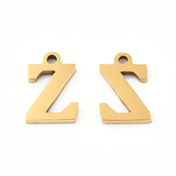 201 Stainless Steel Charms, Alphabet, Letter.Z, 8.5x6x1mm, Hole: 1mm