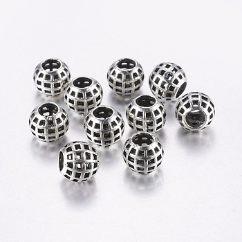 Tibetan Style Alloy European Beads, Large Hole Beads, Hollow Round, Antique Silver, 10.5x9mm, Hole: 5mm
