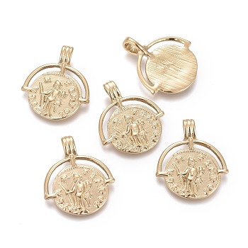 Ion Plating(IP) 304 Stainless Steel Pendants, Flat Round with Saint Christopher, Golden, 24x20.5x5mm, Hole: 3x4.5mm