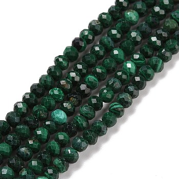 Natural Malachite Beads Strands, Faceted, Rondelle, 3x2mm, Hole: 0.5mm, about 175pcs/strand, 15.16 inch(38.5cm)