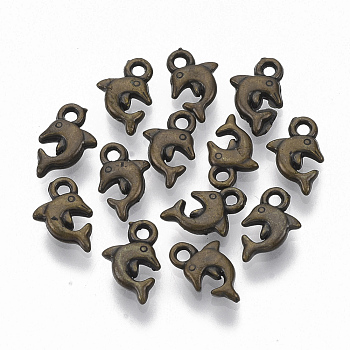 CCB Plastic Charms, Dolphin, Antique Bronze, 10.5x7x2.5mm, Hole: 1.4mm, about 6300pcs/500g