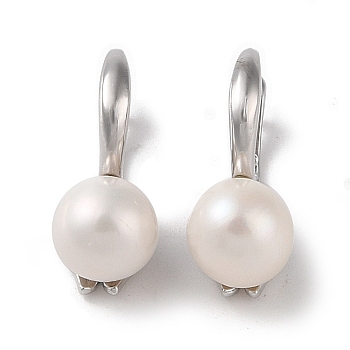 Sterling Silver Hoop Earrings, with Natural Pearl, Jewely for Women, Platinum, 20x8~8.5mm