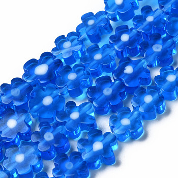 Handmade Millefiori Glass Bead Strands, Flower, Dodger Blue, 5.5~8x2.5mm, Hole: 1mm, about 64~67pcs/strand, 15.75 inch~16.34 inch(40~41.5cm)