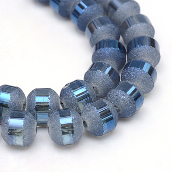 Electroplate Glass Bead Strands, Frosted, Rainbow Plated, Round, Marine Blue, 10mm, Hole: 2mm, about 72pcs/strand, 28.3 inch