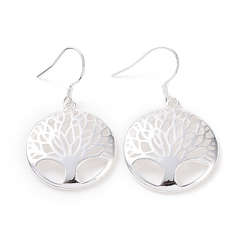 Silver Color Plated Brass Tree of Life Dangle Earrings, 39x24mm
