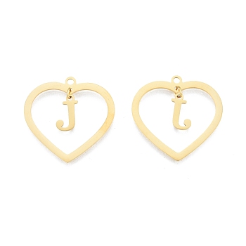 201 Stainless Steel Pendants, Hollow, Heart with Letter A~Z, Real 18K Gold Plated, Letter.J, 29x29.5x1mm, Hole: 2mm, A~Z: 12x8~10.5x1mm