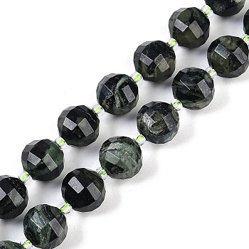 Natural Kambaba Jasper Beads Strands, Faceted, Lantern, with Seed Beads, 10x9mm, Hole: 1.2mm, about 33~34pcs/strand, 15.51~16.10 inch(39.4~40.9cm)