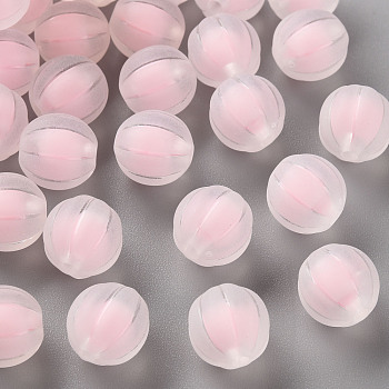 Transparent Acrylic Beads, Frosted, Bead in Bead, Pumpkin, Pink, 11x11.5mm, Hole: 2mm, about 550pcs/500g