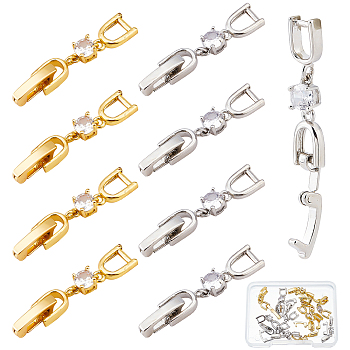 12Pcs 2 Colors Brass Extender Chain, with Cubic Zirconia, Necklace & Bracelet Extender Accessories, Platinum & Golden, 35x6mm, 6pcs/color