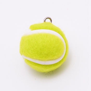 Cloth Fabric Pendants, with Platinum Tone Iron Loop, Tennis, Green Yellow, 7/8x3/4 inch(22x19mm), Hole: 2mm