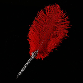 Feather Dipped Pen Calligraphy Ink Pen, with Alloy Head, Red, 250~300mm