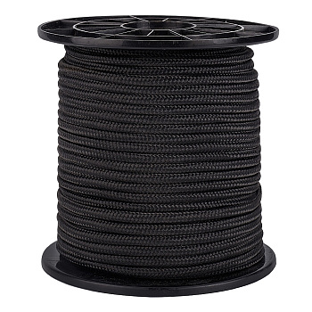 50M Nylon Braided Cords, Round, Black, 6mm, about 54.68 Yards(50m)/Roll