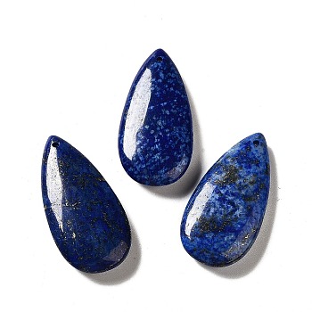 Natural Lapis Lazuli Pendants, Teardrop Charm, 39~39.5x19~19.5x6.5~7mm, Hole: 1.2mm