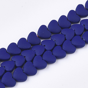 Spray Painted Non-magnetic Synthetic Hematite Beads Strands, Heart, Dark Blue, 5x6x3mm, Hole: 0.5mm, about 75pcs/strand, 15.7 inch