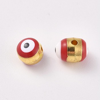 Alloy Enamel European Beads, Large Hole Beads, Evil Eye, Golden, Dark Red, 5.5x5.5~7mm, Hole: 1mm
