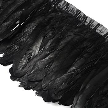 Fashion Goose Feather Cloth Strand Costume Accessories, Black, 100~180x38~62mm, about 2m/bag