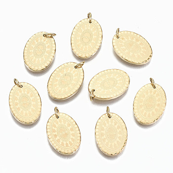 304 Stainless Steel Pendants, with Jump Rings, Oval, Real 14K Gold Plated, 17.5x12.5x2mm, Jump Ring: 5x0.8mm, 3.4mm inner diameter
