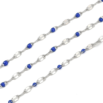 Brass Dapped Chains, with Enamel, with Spool, Soldered Lead Free & Cadmium Free, Platinum, Royal Blue, 4x2x1mm