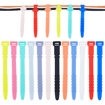 CRASPIRE 60Pcs 12 Colors Silicone Zip Ties, Fishbone Wire Tie, Reusable Headphone Cable Line Bundles Organizer, Mixed Color, 113x15x5.5mm, Hole: 8x2.5mm, 5pcs/color