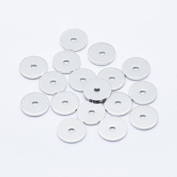 Brass Spacer Beads, Long-Lasting Plated, Nickel Free, Flat Round, Real Platinum Plated, 10x1mm, Hole: 1.4mm