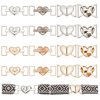 WADORN 16Pcs 4 Styles Alloy Heart Shaped Buckle, Waist Belt Buckle, for Sewing Coat Down Jacket Bags Garment Decoration, Mixed Color, 24~32x43~66x7~11.5mm, Hole: 20~24x8~10mm, 4pcs/style