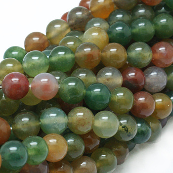 Natural Indian Agate Bead Strands, Grade A, Round, 8mm, Hole: 1mm, about 47pcs/strand, 15 inch